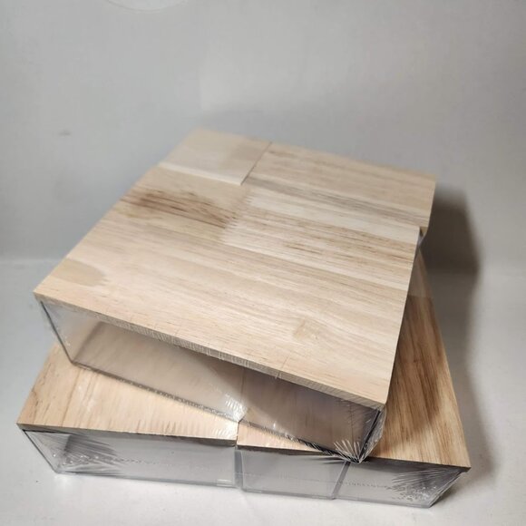 NEW Drawer Desktop Organizer 8 Piece Set Acrylic Clear with Wooden Lids … - Picture 4 of 14